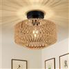 TONGNIDA Lampada da soffitto vintage in corda di canapa, lampada a sospensione rustica americana E26/27 base, plafoniera intrecciata a mano diametro 30 cm, per ristorante, caffè, decorazione per la