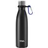 YISH Borraccia Termica Termos Acqua:Borraccia Acciaio Inox 500ml per Acqua Frizzante con Moschettoni Senza BPA Caldo/Freddo per 10 Ore Sport,Palestra,Bici,Campeggio,Viaggi,Famiglia,Nero