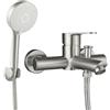 VOLTGY - Miscelatore per Doccia e Vasca in ACERO INOXIDABLE con Soffione, Tubo e Supporto Regolabile. Rubinetto Monocomando con Doppia Uscita.