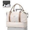 WEPLAN Borsone da Viaggio Donna 40x20x25 Ryanair Borsa da Viaggio Aereo Bagaglio a Mano Borsone Palestra Donna Weekend Ospedale Borsa Sportiva Piscina con Scomparto per le Scarpe,Beige con Marrone