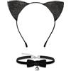 DIELIANHUA Cerchietto Orecchie Gatto e Collana Campanella, Cerchietto Orecchie Gatto Nero, Costume da Gatto, per Donne Ragazze Carnevale Halloween Cosplay Feste