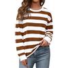 Aottori Felpa Donna Girocollo Senza Cappuccio Maglia a Righe Cotone Maglietta Manica Lunga Oversize Pullover Elegante Streetwear Casual Marrone Bianco XXL