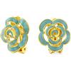 Bling Jewelry Moda Smalto 3D Blu Rosa Fiore Clip Su Orecchini A Bottone Stile Non Forato Orecchie 14K Placcato Oro Simulato Turchese