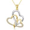 Rikelus Collana da donna con ciondolo a forma di cuore in oro giallo e bianco 9 carati 375, con ciondolo a forma di cuore in vero oro a tre cuori, gioielli eleganti, regalo di compleanno per mamma