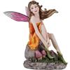 DRW Figura fata arancione seduta con funghi in resina dipinta a mano 10x11 cm