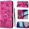 LSPCASA Custodia a portafoglio per OnePlus Nord 4 6,74 pollici con funzione stand e slot per carte - Cover in pelle con motivo gatto e farfalla, Rosa