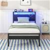 HOJINLINERO Telaio per letto in metallo, in legno, 90 x 200 cm, con rete a doghe e funzione di ricarica USB/LED, letto singolo per gli ospiti, letto per ragazzi 90 x 200 cm, con scomparto per testiera