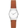 Skagen Orologio Grenen per donna, Movimento a energia solare con cinturino in acciaio inossidabile o in pelle, 26 mm, Marrone e bianco