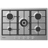 Candy CHG74WPX, piastra a gas, 5 fuochi, 75 cm integrabile in cavità 60 cm, gas naturale adattabile a gas butano, 12,15 KW, 3 griglie lavabili in lavastoviglie, valvola di sicurezza Sicurflame,