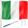Tatuo 150 x 90 cm Bandiera dell'Italia e Pennone in Acciaio Inossidabile Corda Sospesa Verde e 2 Fibbie per Interno all'Aperto Casa Tema Festa Decorazione Forniture