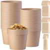 Behogan 50 tazze da zuppa to go da 240 ml, in carta kraft con 50 forchetta, in cartone marrone, rotonde, compostabili, per zuppe, insalate, dessert, antipasti, finger food