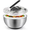 Neuytiky Centrifuga per Insalata in Acciaio Inossidabile 4,5L, asciugatrice per Verdure Grande Easy Press, Spinner per Frutta e Verdura in Acciaio Inossidabile,per Lavare e Scolare Le Insalate