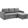 HOMCOM Divano angolare a 3 posti convertibile - chaise longue reversibile - Cassapanca integrata - Imbottitura in schiuma ad alta densità 24D - Tessuto in poliestere effetto lino grigio