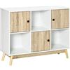 HOMCOM Credenza soggiorno 9 cubi con 3 ante e 3 scomparti aperti, gambe in legno di pino, stile moderno, credenza sala da pranzo, cucina e soggiorno, 96 x 30 x 75 cm, bianco naturale