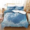 Generic Set Copripiumino Singolo Nuvole a Forma di Cuore Biancheria da letto Cielo Azzurro in Morbida Microfibra 3D Parure Copripiumino 155x200 cm con Cerniera e 2 Federe 50x80 cm C.1641