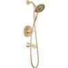 Delta Set di rubinetti per vasca da bagno e doccia con manico singolo, set di guarnizioni per doccia in oro con doppio soffione per doccia In2ition 2 in 1 a 4 regolazioni, colore: bronzo