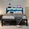 BORPHOM Letto imbottito 140 x 200 cm, con illuminazione a LED, struttura del letto con rete a doghe in metallo, telaio letto in metallo, 140 x 200 cm, con testiera e stazione di ricarica, facile da