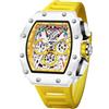 FORSINING Orologio da uomo, quadrante grande rettangolare, orologio al quarzo con cinturino in silicone, cronografo casual, impermeabile, orologi militari da uomo, giallo.