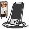 Jrkvniv Cover per iPhone 17 Pro con Cordino, Morbido TPU Silicone Case con Laccio Tracolla, Regolabile e Rimovibile, Antiurto AntiGraffio Case per iPhone 17 Pro, Nero