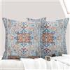 ECZOIL Set di 2 Fodere Decorative per Cuscino 60x60 cm Stile Boho Etnico Vintage per Divano, Taie d'oreiller 24x24 Pollici per Casa, Soggiorno, Camera, Divano, Bohémien, Art déco - Arancione Blu