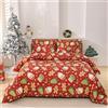 Gezu Biancheria da letto natalizia, 135 x 200 cm, colore oro, rosso, verde, fiocco di neve, albero di Natale, ragazzi e ragazze, regalo di Natale, in microfibra, set copripiumino con federa 80 x 80 cm