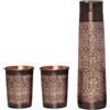 ANCIENTIMPEX Borraccia in rame con 2 bicchieri, motivo floreale, forma di casa leggera, per benefici per la salute ayurvedica, ANC-CB-16