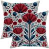 Generic Set di 2 federe decorative per cuscini, motivo floreale, rosse e blu, decorazione primaverile per la casa per divano e letto, vivace stile rustico 35,5 x 35,5 cm