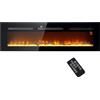 HOMCOM Camino Elettrico da Incasso 1800W con Telecomando, Fiamma e Illuminazione Regolabile, Caminetto Elettrico da Parete con Timer e Termostato in Acciaio e Vetro Temperato, 152.4x15.8x45 cm, Nero