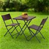 Tavolino per giardino con 2 sedie wengé 62x62 effetto rattan pieghevole Cilvani