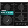 HISENSE GG663BHF PIANO COTTURA GAS, 4 zone di cottura, dimensioni: L 60 cm, P 52 Vetro Nero