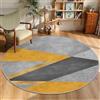 Tapis Design Tappeto geometrico rotondo, 80 cm, lavabile in lavatrice, antiscivolo, a pelo basso, non perde pelo, per camera da letto, cameretta dei bambini, colore: grigio senape