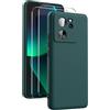 Ikziwreo - Cover per Xiaomi 13T/Xiaomi 13T Pro Custodia, con 2 Pack Pellicola Protettiva Vetro Temperato, Cover Silicone Morbida Ultrasottile a Tinta Unita, Case Protettiva Gomma Antiurto-Verde Notte
