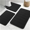 NAKIHOUSE Set di 3 tappetini da bagno in memory foam, antiscivolo e assorbente, lavabile, morbido e ad asciugatura rapida, per doccia, WC e vasca da bagno, colore nero