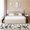 BRILVERDE Letto contenitore imbottito 140x200 cm, letto matrimoniale con 4 cassetti, testiera regolabile, base con rete a doghe, letto con cassetti, struttura letto per adulti, beige, lino