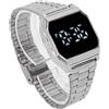 Fockety Orologio sportivo digitale, orologio touch screen con cinturino in acciaio inossidabile Orologio digitale multifunzionale a LED trasparente con funzione cronografo di allarme per uomo donna(D'argento)