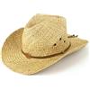HAWKINS Cappello da cowboy di paglia con fascetta in pelle e stemma con tre cavalli. Naturale.