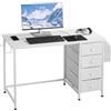 VEVOR Scrivania per Computer con Cassetti in Tessuto, Reversibile da 120 cm per Ufficio Moderno in Casa, Camera da Letto, Tavolo per PC Semplice e Moderno con Struttura in Metallo, Bianco