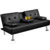 Yaheetech Divano Letto con 2 Cuscini Mobile in Ecopelle Divano Convertibile in Letto Arredamento Pieghevole 3 in 1 con Supporto Centrale Porta Bicchieri 167 × 81,5 × 75 cm da Soggiorno Nero