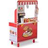 Teamson Kids Hamburgeria Flip & Fry rossa in legno con griglia, friggitrice, distributore bevande e 29 accessori, stimola creatività e socialità