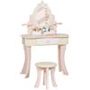 AIYAPLAY Set Toeletta con Specchio e Sgabello in Legno 2 in 1 per Bambini con 7 Accessori Inclusi, Rosa | Aosom Italy