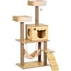 PawHut Albero Tiragraffi per Gatti con Casetta, 2 Lettini, Amaca e Pallina, in Legno, Poliestere e Sisal, 60x40x130 cm | Aosom Italy