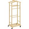 HOMCOM Servomuto 4 in 1 a Rotelle con 2 Aste, Vassoio Svuota Tasche e Ripiano per Scarpe, in Bambù, 47x33.7x105.5 cm | Aosom Italy