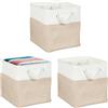 Relaxdays Cesti Portaoggetti in Tessuto Lino, 28x28x28 cm, 3 Scatole da Scaffale a Cubo, Manici in Corda, Bianco Beige