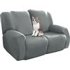 Jaotto Copridivano Relax 2 Posti Reclinabile, Fodere Copripoltrona 1 Posto Relax Universale con Tasche, 6-Pezzi Copridivano Fantasia Lavabile, Coperture per Divano da Massaggio,Grigio Fumo