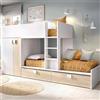Dmora - Letto per bambini Breithorn, Cameretta completa con armadio e cassetti, Composizione letto a castello con due lettini singoli, 275x108h150 cm, Bianco e Rovere