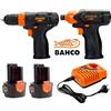 Bahco Kit trapano elettrico compatto + avvitatore impulsi a batteria Litio 12V Bahco