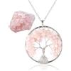 HALUKAKAH Donne Cristalli e Pietre Curative Collana Ottone Placcato Platino Filo Naturale Quarzo Rosa Naturale Fatto a mano Albero della Vita Sinuoso Ciondolo 5cm Catena 50cm