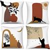 Hnmdmyi Copricuscino Boho 45x45 Set di 4, Gatto Nero Astratto Pianta Sole Luna Copricuscino decorativo Arte Moderna Minimalista Estetica Copricuscino in lino per Divano Letto Esterno Casa Decorazione