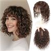 EREE HAIR EREEHAIR - Topper di capelli umani ricci con frangia da donna, 11,9 x 14 cm, con clip ondulata, 30,5 cm, extension di capelli umani dall'aspetto naturale, castano medio