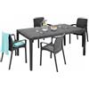 Dmora - Set Salotto da Esterno Tarquinia, Salottino Outdoor e Indoor, Tavolo Rettangolare Fisso con 4 sedie impilabili, Made in Italy, Antracite